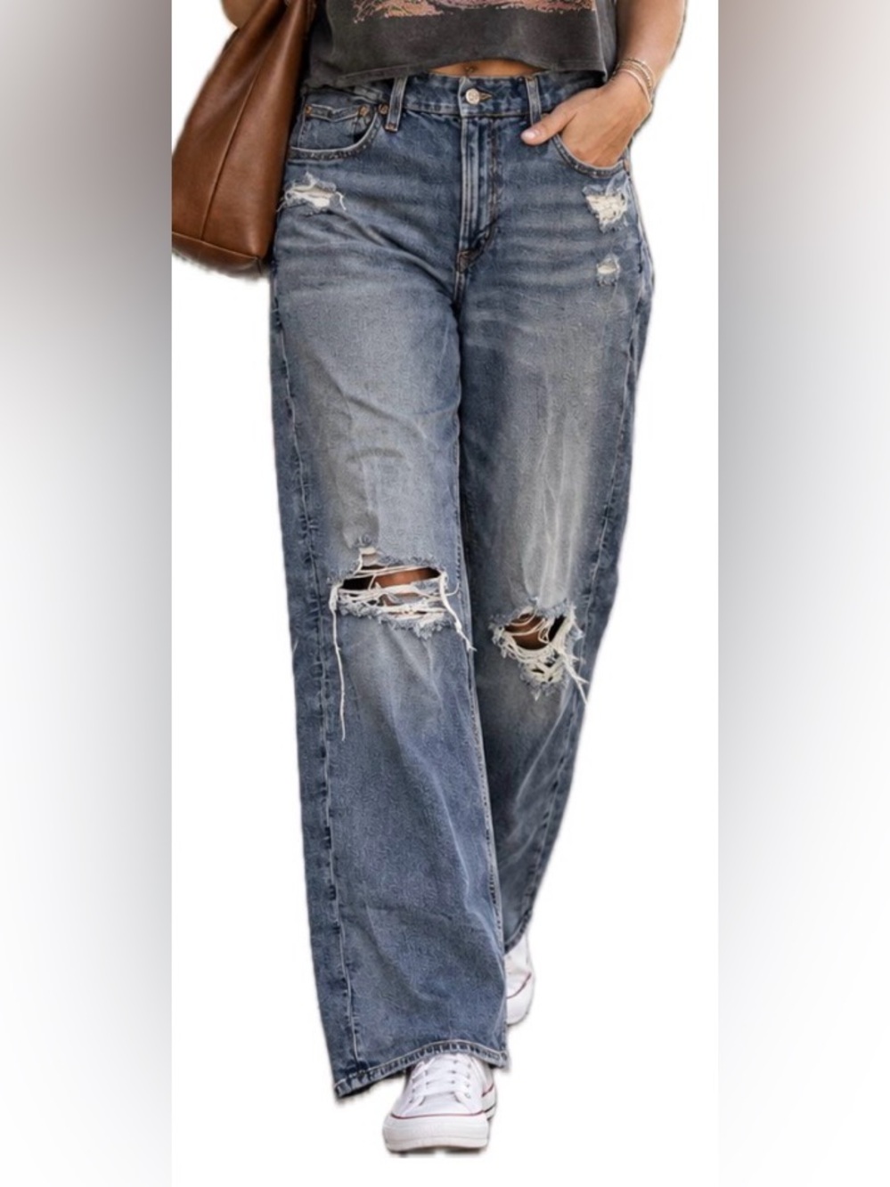 American Eagle Straight Wide Leg Distressed High Rise Jeans. Women’s Size 14